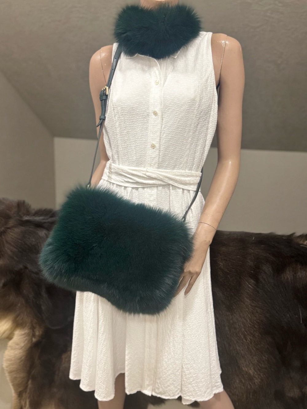 Luxury Handmade Genuine Fox Fur Shoulder Bag & Crossbody Purse, 2 Strap Styles